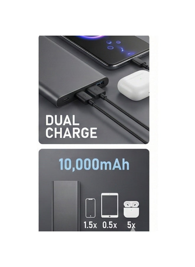 Xiaomi Deerma 22.5W Fast Charging Power Bank 10000mAh – Ultra-Slim Metal Portable Charger with USB-C PD Input/Output & USB-A – High-Speed External Battery Pack for Smartphones & Tablets – Travel Friendly – Dark Grey - Image 5