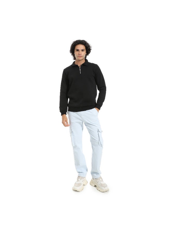 Andora Turned Down Collar Zipper Closure Sweatshirt _ Black - Image 5