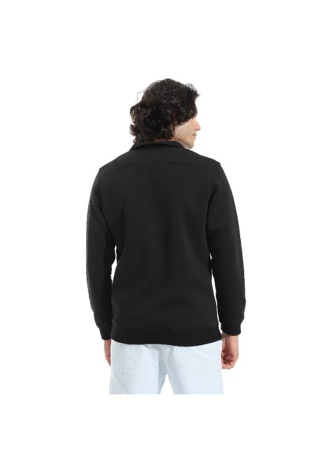Andora Turned Down Collar Zipper Closure Sweatshirt _ Black - Image 2