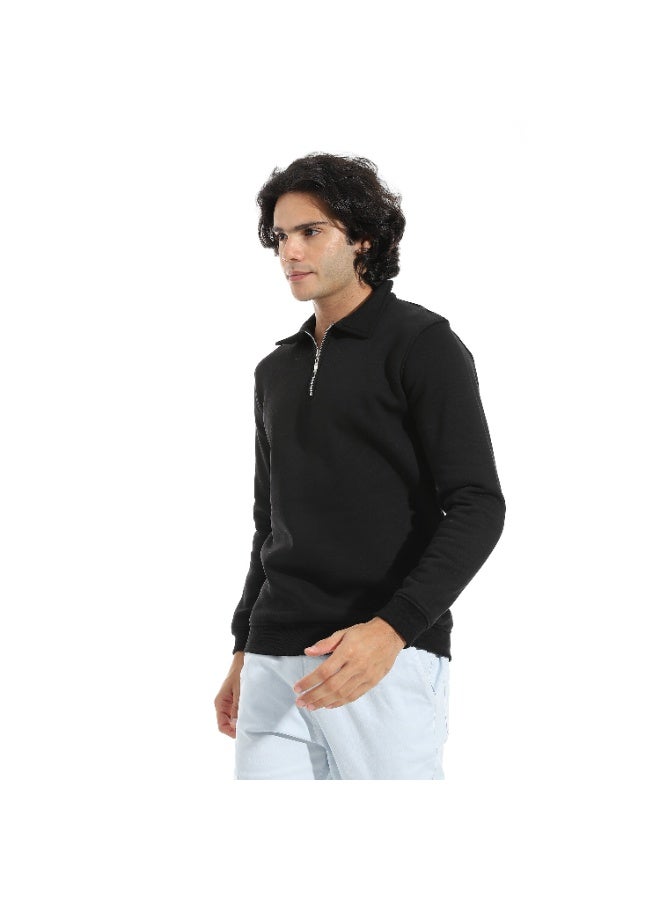Andora Turned Down Collar Zipper Closure Sweatshirt _ Black - Image 4