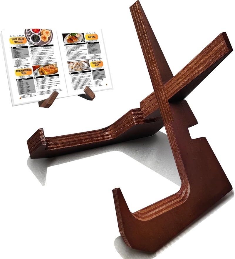 FCSTYODO Cookbook Stand for Kitchen Counter Holds 600-Page Books | Elegant Rustic Wooden Cook Book Stands for Display of Recipes & Tablets | Adjustable & Detachable Cookbook Holder Stand for Home Chefs - Image 1