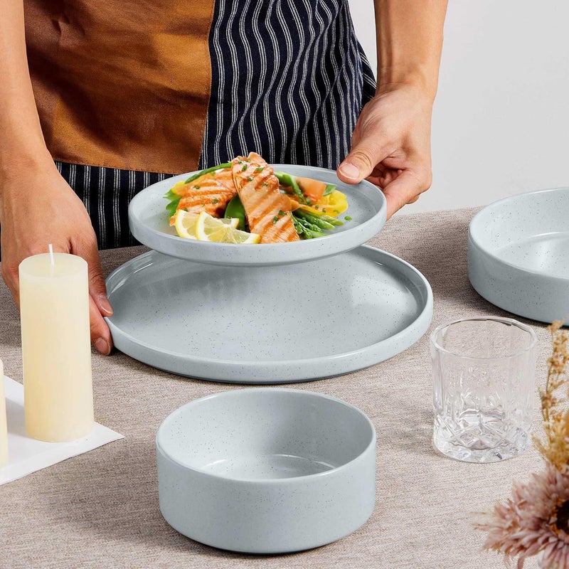 Herogo Stoneware Dinnerware Set with Salad Bowls 8 Piece Plates and Pasta Cereal Bowls for 2 Kitchen Dinner Dish Set Dishwasher  Microwave Safe Speckled Light Gray - Image 4
