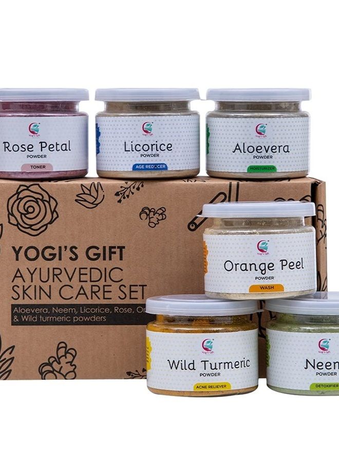 YOGI'S GIFT – Celebrating health Ayurvedic Skin Care Sampler | Six Powders in One Pack | Aloe vera Powder, Rose Powder, Wild Turmeric Powder, Licorice Powder, Neem Powder & Orange Peel Powders 1oz Each | Soap Making Ingredient  - Image 1