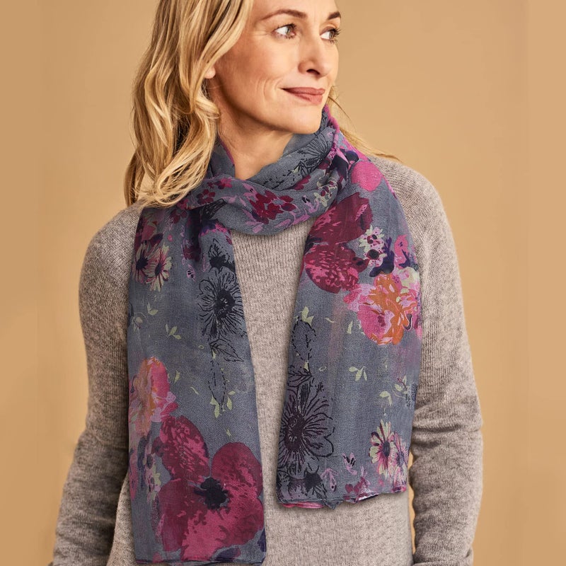 GERINLY شالات خفيفة من جيرينلي بطبعة زهور للأزياء للنساء (رمادي بنفسجي) - Image 4