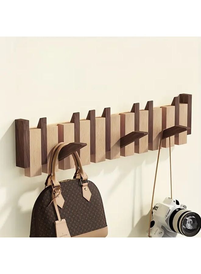 رفرف حائط على شكل مفاتيح البيانو مع 6 خطاطيف، من خشب الجوز الأسود والزان، منظّم تخزين للمداخل - Image 3