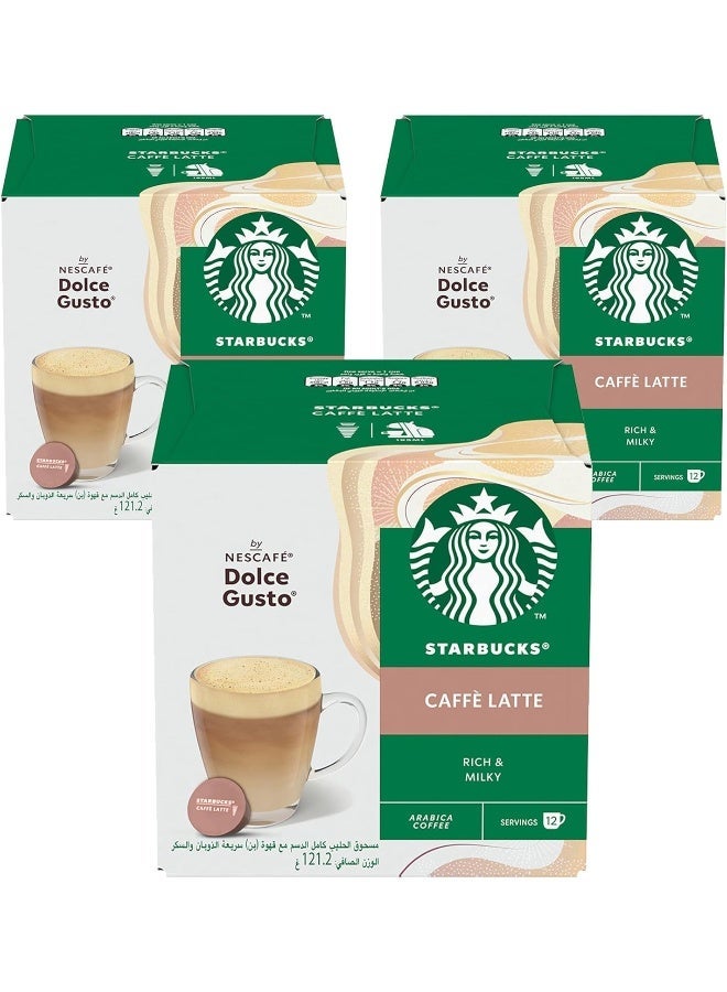 ستاربكس كافيه لاتيه 12 كبسولة قهوة 121.2 جم عبوة من 3 قطع - Image 1