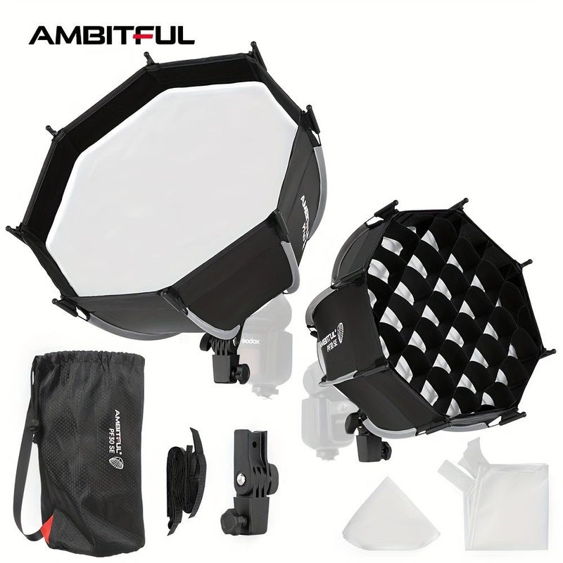 Ambitful PF40SE 40cm 15.74 Inch Mini Quick Release Bowens Mount Softbox With Honeycomb Grid Portable Outdoors Softbox For Flashes LED Light - Image 1