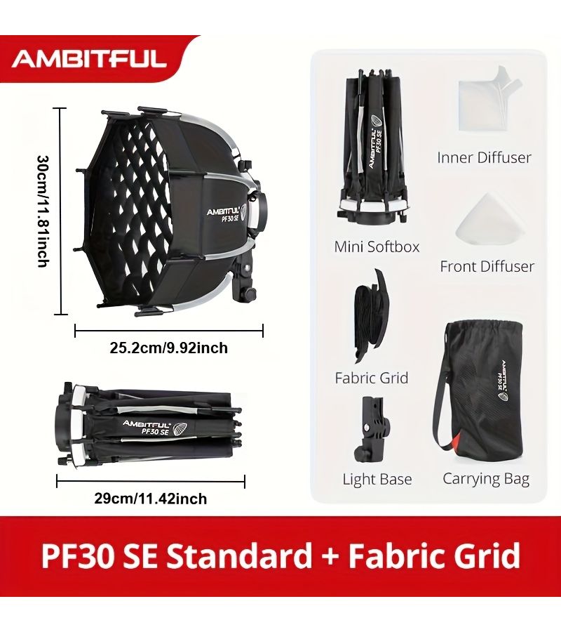 Ambitful PF40SE 40cm 15.74 Inch Mini Quick Release Bowens Mount Softbox With Honeycomb Grid Portable Outdoors Softbox For Flashes LED Light - Image 5