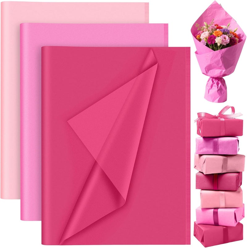 PLULON 60 Sheets Pink Tissue Paper Bulk, Colored Gift Wrap Tissue Paper Sheets for Packaging Birthday Gift Wrapping Wedding Baby Shower Easter Valentine Day Baby Shower Decorations Mothers Day Gifts - Image 1