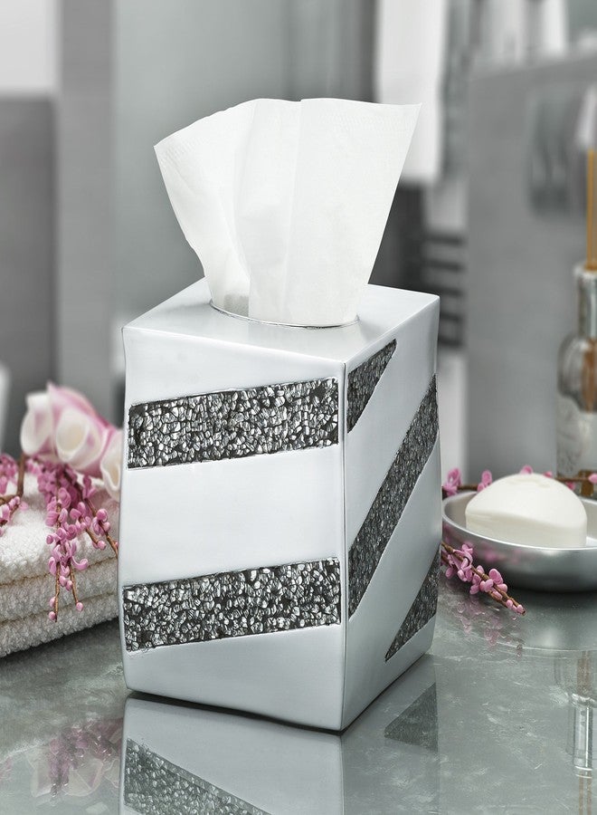 Creative Scents Silver Mosaic Tissue Box Cover Square - Decorative Tissue Box Holder for Bathroom with Durable Bottom Slider, Beautiful Silver Mosaic Tissues Cube Box Cover - Image 2