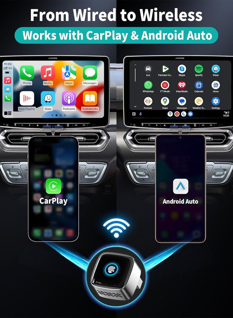 Chillspace Upgrade Mini 2-in-1 Wireless CarPlay & Android Auto Adapter, Plug & Play Dongle for iPhone & Android,Auto Connect,Wi-Fi 6 & Bluetooth 5.4,with All-in-One Control Button One-Tap Disconnect & Easy Switch, Small & Fast - Image 3