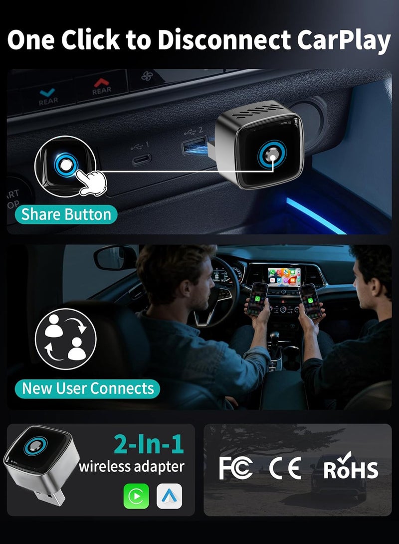 Chillspace Upgrade Mini 2-in-1 Wireless CarPlay & Android Auto Adapter, Plug & Play Dongle for iPhone & Android,Auto Connect,Wi-Fi 6 & Bluetooth 5.4,with All-in-One Control Button One-Tap Disconnect & Easy Switch, Small & Fast - Image 4