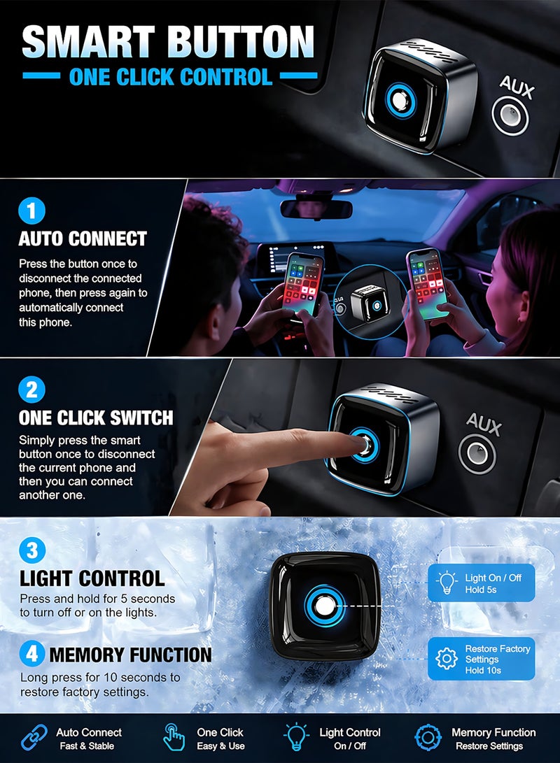 مساحة باردة محول CarPlay وAndroid Auto لاسلكي مطور 2 في 1 مع زر تحكم شامل لتبديل الهاتف وضبط وضع الإضاءة، سهل التركيب والتشغيل، اتصال سريع لأجهزة iPhone وAndroid - Image 3