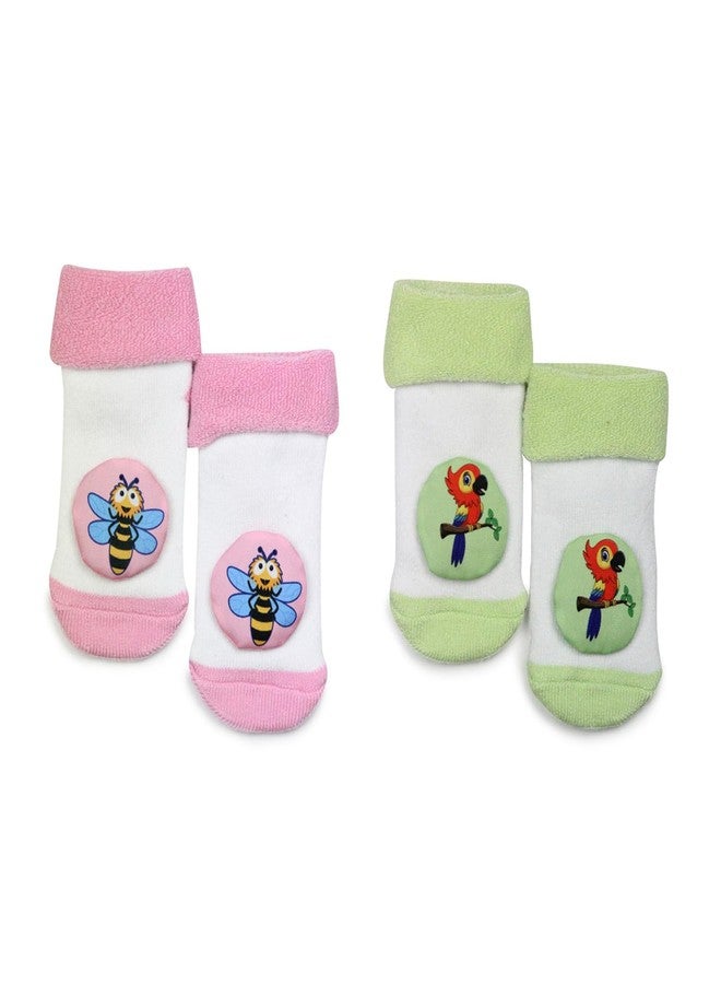 Soxbae New Born Baby Socks| Stylish Cute Cartoon Face Pattern Shoes Socks|Non-Slip Fancy Towel for Boys and Girls|Free-Size |Pack of 2 Pairs, 6-12 Month