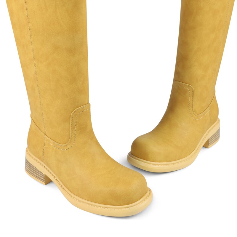COLETER Women's Knee High Boots Chunky Block Low Heel Square Toe Side Zipper Tall Boots Comfort Fall Winter Long Boots Yellow 7.5US - Image 5