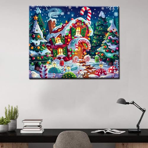 Tucocoo Christmas Candy House DIY Paint by Numbers for Adults Winter Snow Xmas Landscape DIY Oil Painting Acrylic Paint Art Painting Kits Canvas with Acrylic Paints Cute Holiday Art 16x20 Inchwithout Frame - Image 3