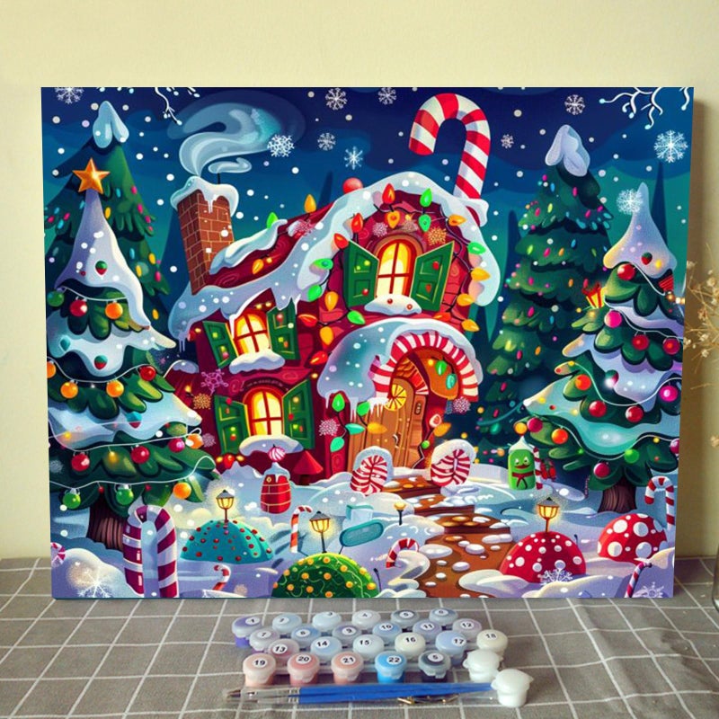 Tucocoo Christmas Candy House DIY Paint by Numbers for Adults Winter Snow Xmas Landscape DIY Oil Painting Acrylic Paint Art Painting Kits Canvas with Acrylic Paints Cute Holiday Art 16x20 Inchwithout Frame - Image 2
