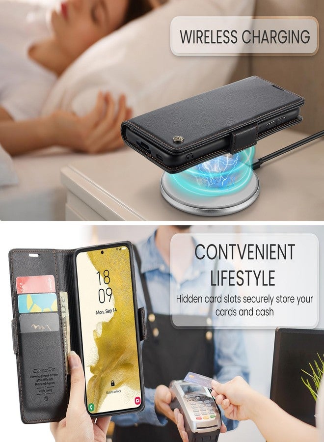 جراب محفظة SINIANL لهاتف سامسونج جالاكسي S22 بلس مع خاصية حجب RFID، جراب محفظة جالاكسي S22+ للرجال والنساء، حامل بطاقات، مشبك مغناطيسي، مسند، جراب جلدي أسود قابل للطي، جراب كتاب لهاتف جالاكسي S22 بلس - Image 3