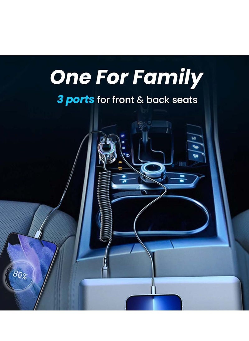 Brave - BRAVE 50W 3 Port Super-Fast Car Charger PD QC3.0 with 5ft 20W Lightning Coiled Cable Compatible with iPhone 14 13 12 11 Pro Max X XR XS 8 Samsung Galaxy Note 20/10 S21/20/10 Google Pixel and many more - Image 1