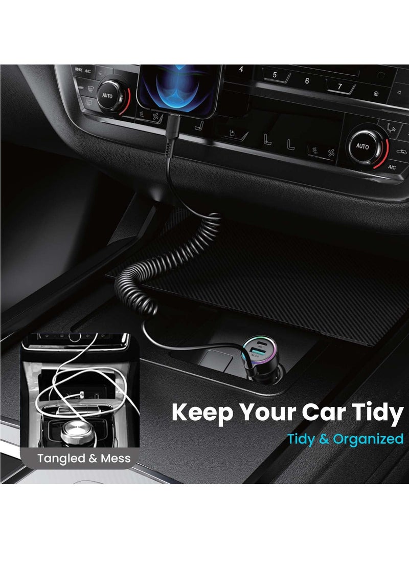Brave - BRAVE 50W 3 Port Super-Fast Car Charger PD QC3.0 with 5ft 20W Lightning Coiled Cable Compatible with iPhone 14 13 12 11 Pro Max X XR XS 8 Samsung Galaxy Note 20/10 S21/20/10 Google Pixel and many more - Image 1