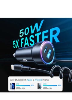 Brave BRAVE 50W 3 Port Super-Fast Car Charger PD QC3.0 with 5ft 20W Lightning Coiled Cable Compatible with iPhone 14 13 12 11 Pro Max X XR XS 8 Samsung Galaxy Note 20/10 S21/20/10 Google Pixel and many more  - Image 2