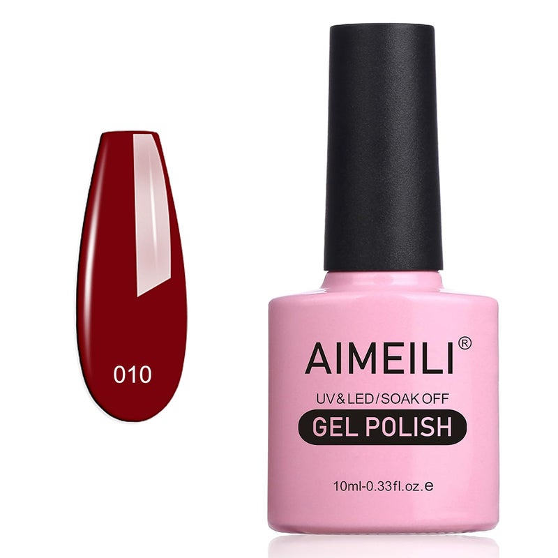 AIMEILI Soak Off U V LED Hema Free Gel Nail Polish Cruelty Free Vegan Nail Gel- Red Vixen (010) 10ml - Image 1