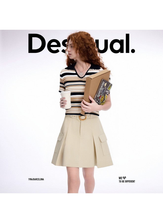 DESIGUAL ss25 New A-line Tie-waist Pleated Patch Pocket Skirt - Image 2