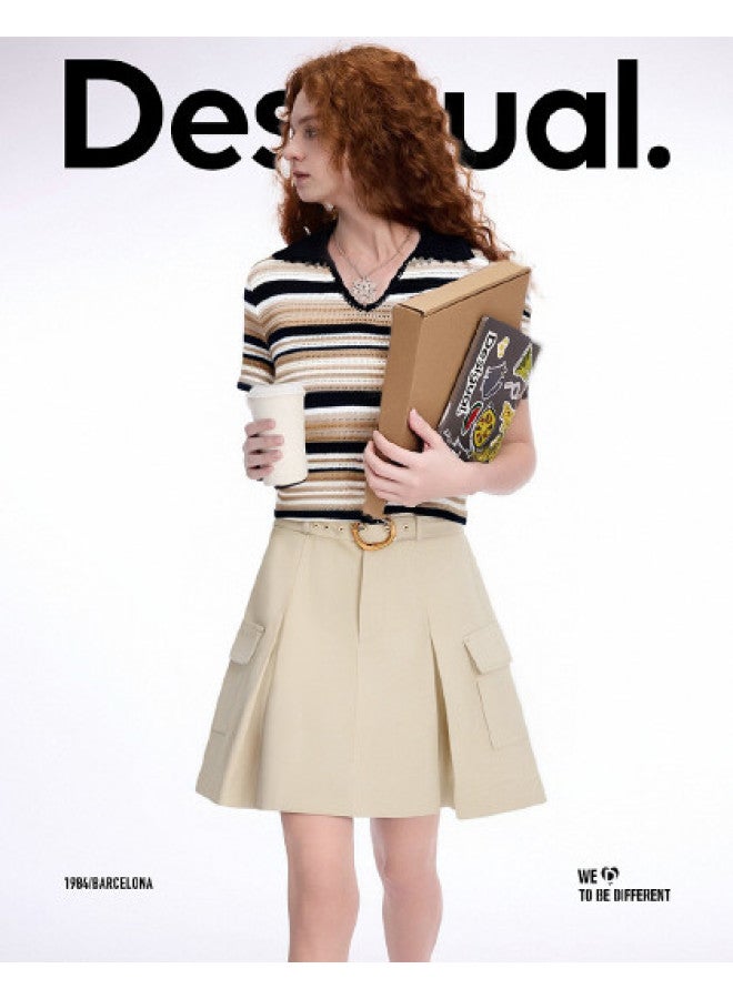 DESIGUAL ss25 New A-line Tie-waist Pleated Patch Pocket Skirt - Image 1