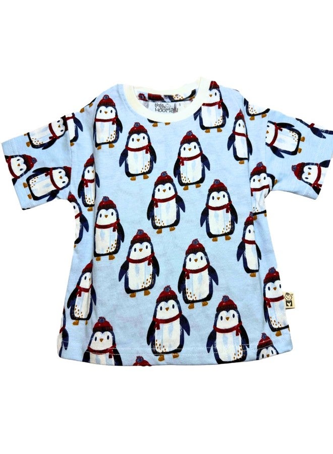 Tiny Hooman Cotton Drop Shoulder Tee | Blue Penguin Print T-Shirt for Baby Boys & Girls - Size: 3-6 Months - Image 1