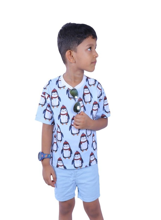 Tiny Hooman Cotton Drop Shoulder Tee | Blue Penguin Print T-Shirt for Baby Boys & Girls - Size: 3-6 Months - Image 2