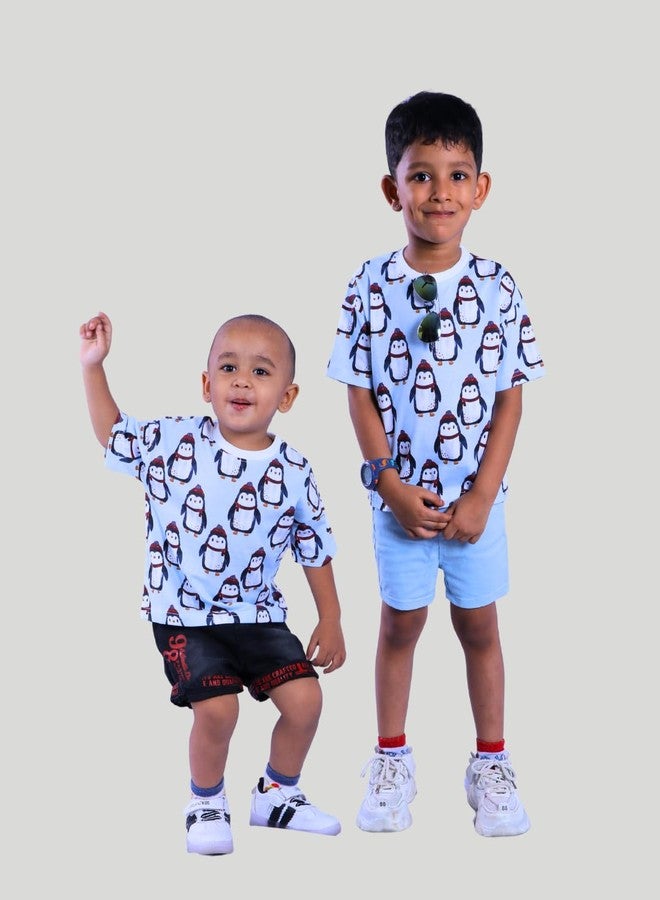 Tiny Hooman Cotton Drop Shoulder Tee | Blue Penguin Print T-Shirt for Baby Boys & Girls - Size: 3-6 Months - Image 5