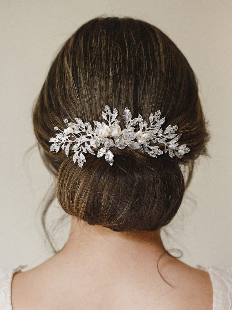 SWEETV Handmade Wedding Hair Comb Clip Rhinestone Bridal Hair Comb Piece, Hair Accessories for Brides Wedding, Silver - Image 2