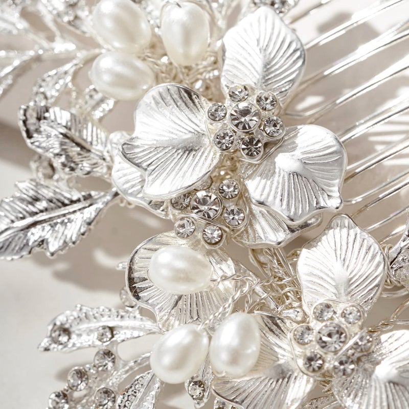 SWEETV Handmade Wedding Hair Comb Clip Rhinestone Bridal Hair Comb Piece, Hair Accessories for Brides Wedding, Silver - Image 5