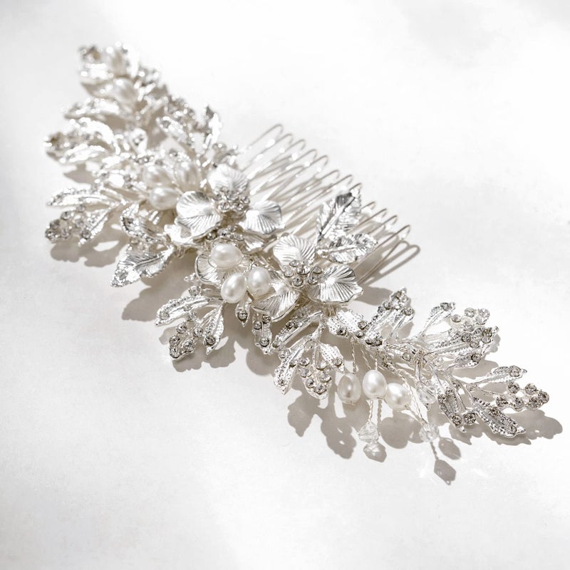 SWEETV Handmade Wedding Hair Comb Clip Rhinestone Bridal Hair Comb Piece, Hair Accessories for Brides Wedding, Silver - Image 4