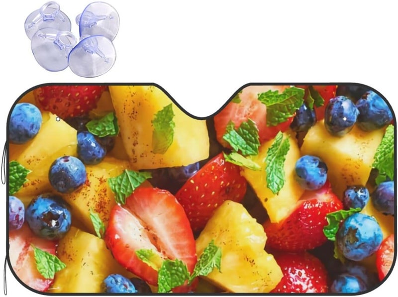 Fruit Salad Car Windshield Sun Shade, Keeps Interior Cool, Foldable Sun Visor Protector, Fits Cars Trucks SUVs Medium - Image 1