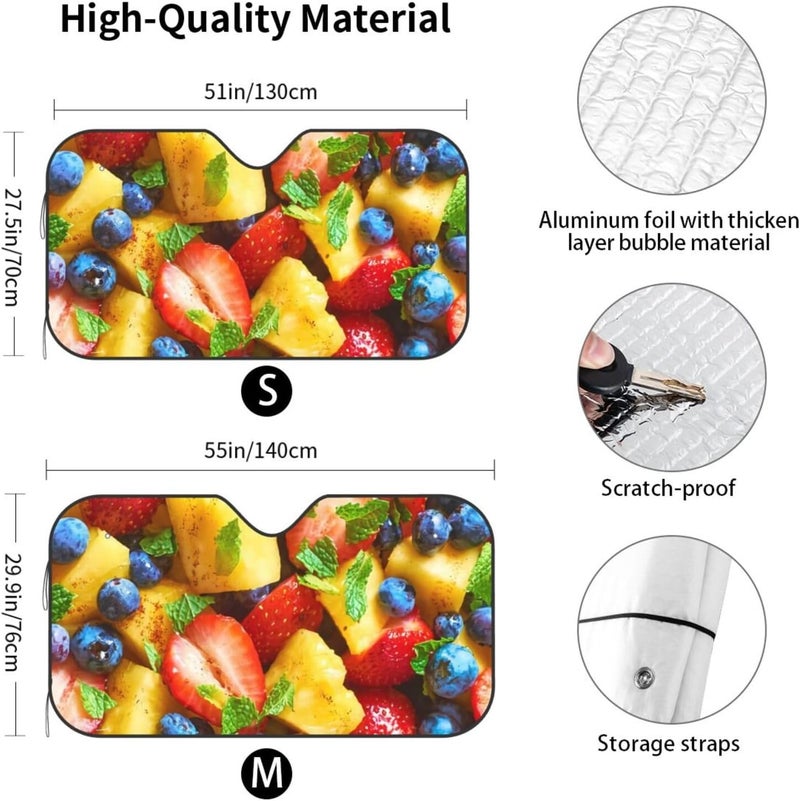 Fruit Salad Car Windshield Sun Shade, Keeps Interior Cool, Foldable Sun Visor Protector, Fits Cars Trucks SUVs Medium - Image 4