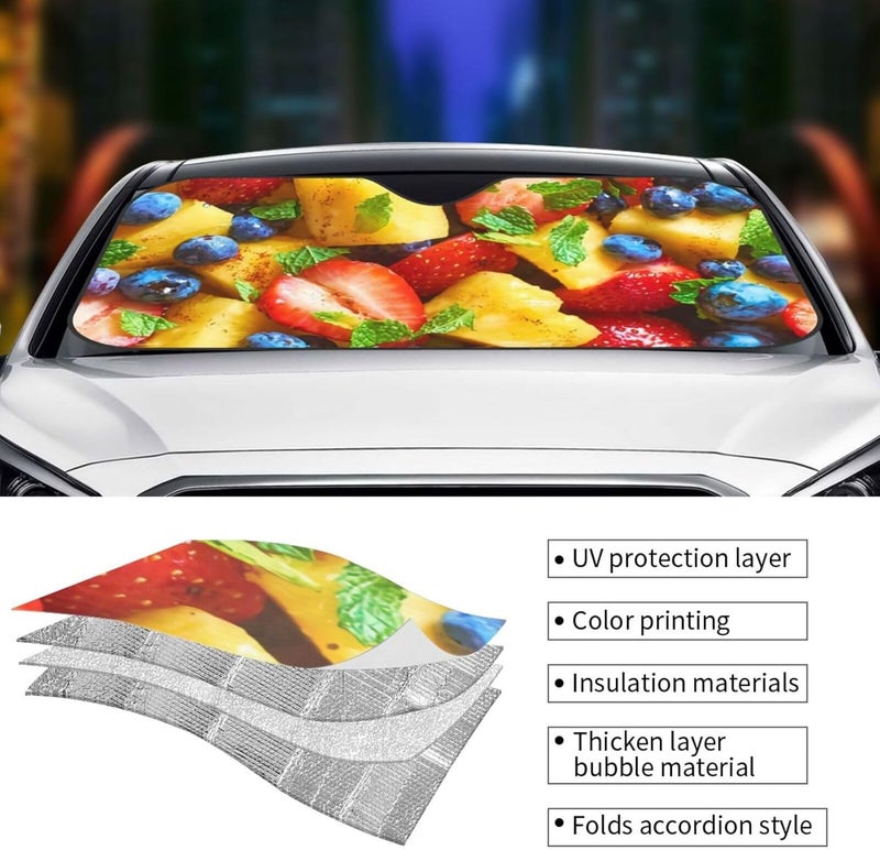 Fruit Salad Car Windshield Sun Shade, Keeps Interior Cool, Foldable Sun Visor Protector, Fits Cars Trucks SUVs Medium - Image 5