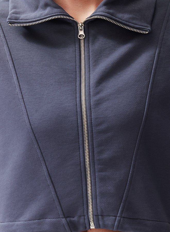 trendyol Fitted Melange Zippered Stand Collar Moon Sleeve Thick Vest TWOSS24YE00011 - Image 5