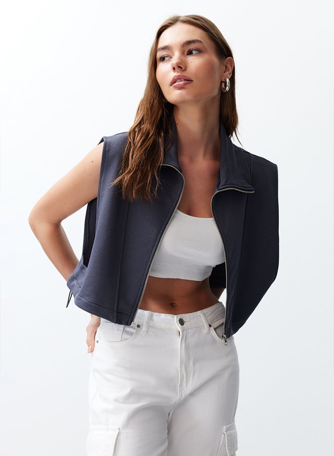 trendyol Fitted Melange Zippered Stand Collar Moon Sleeve Thick Vest TWOSS24YE00011 - Image 3