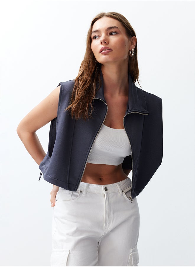 trendyol - Fitted Melange Zippered Stand Collar Moon Sleeve Thick Vest TWOSS24YE00011 - Image 1