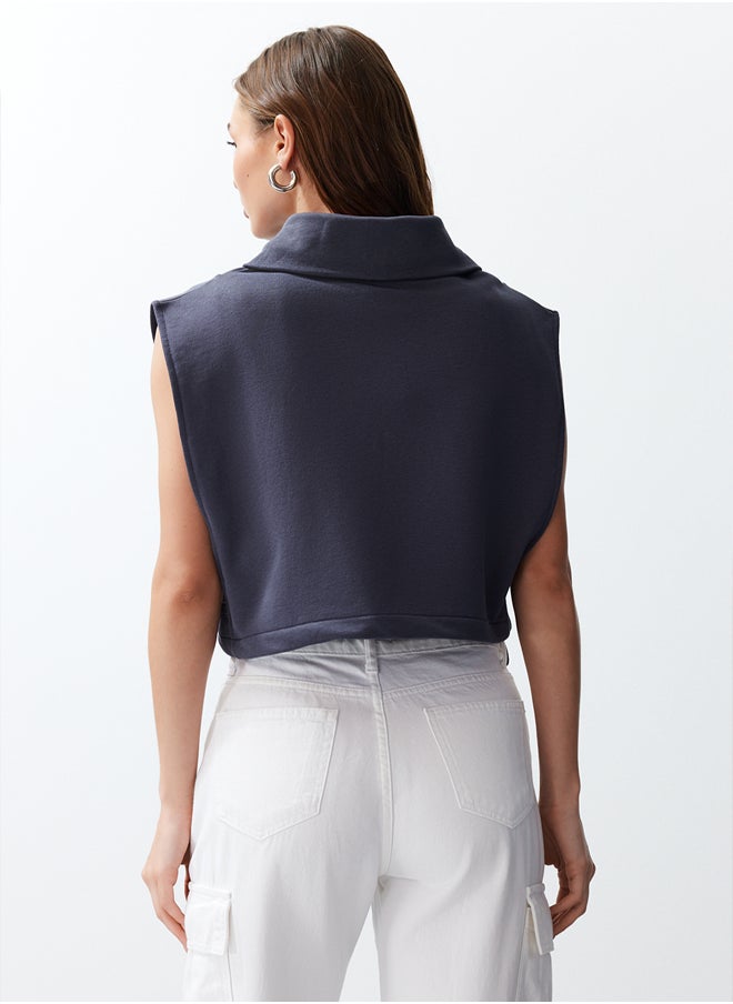 trendyol - Fitted Melange Zippered Stand Collar Moon Sleeve Thick Vest TWOSS24YE00011 - Image 1