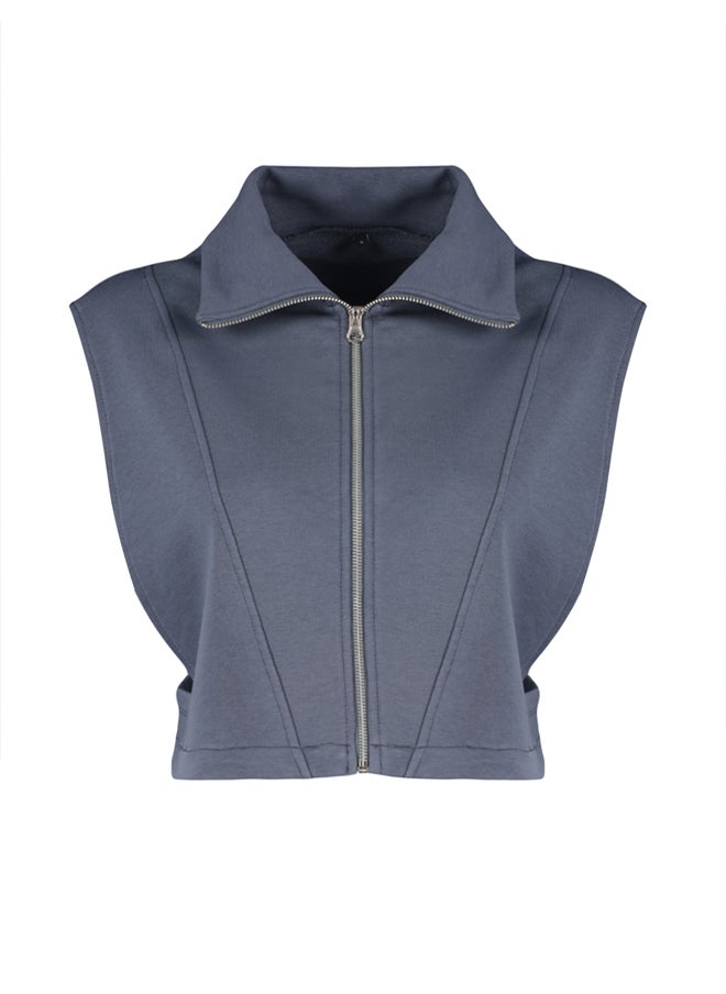 trendyol - Fitted Melange Zippered Stand Collar Moon Sleeve Thick Vest TWOSS24YE00011 - Image 1