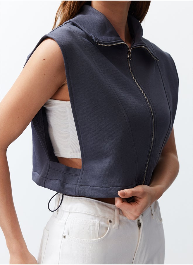 trendyol - Fitted Melange Zippered Stand Collar Moon Sleeve Thick Vest TWOSS24YE00011 - Image 1