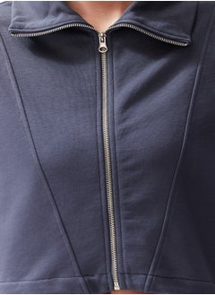 trendyol Fitted Melange Zippered Stand Collar Moon Sleeve Thick Vest TWOSS24YE00011  - Image 4
