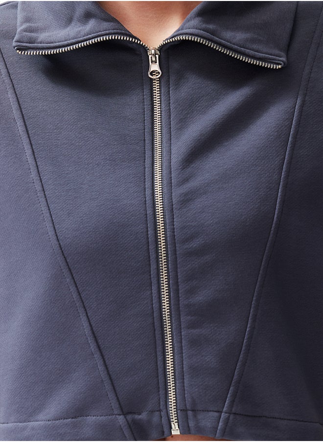 trendyol - Fitted Melange Zippered Stand Collar Moon Sleeve Thick Vest TWOSS24YE00011 - Image 1