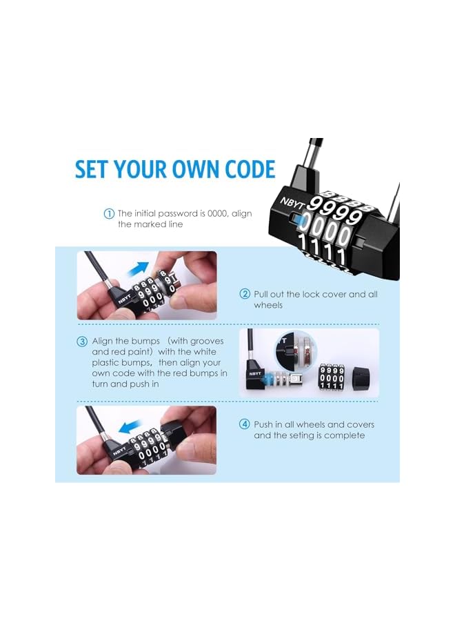 PROMASS PROMASS Heavy Duty Combination Lock, 3.5 Inch Waterproof Long Shackle Gate Lock, 4 Wheel Combination Padlock, Suitable for Home, Toolbox, School & Garage  - Image 4