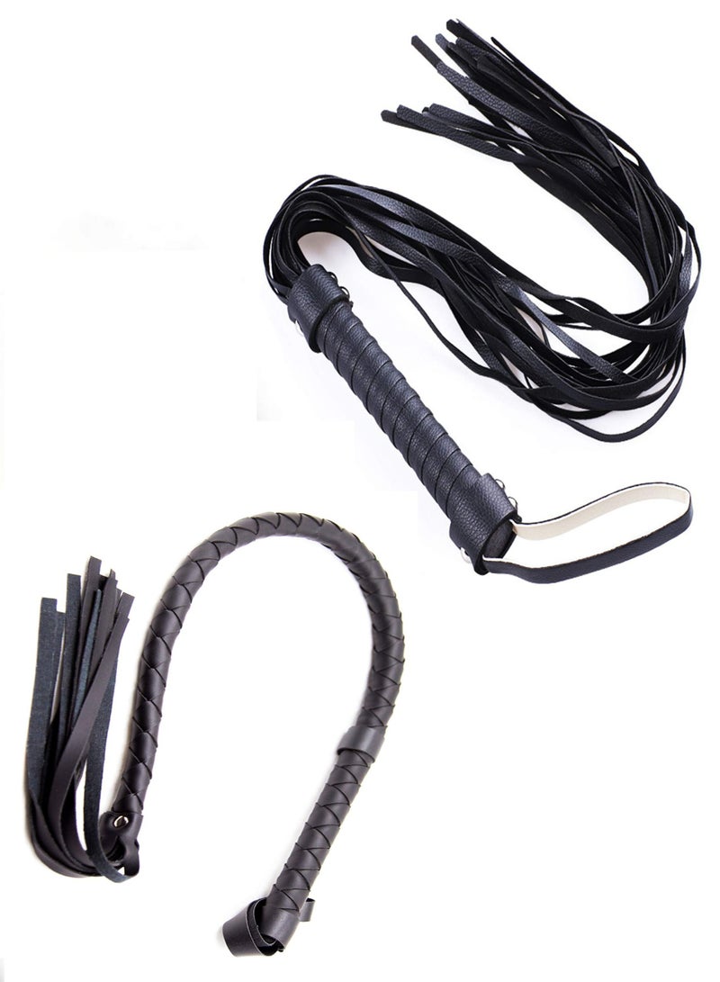 Y&D Set of Riding Crop 18 and Horse Whip 34 Leather English with Genuine Black - Image 1