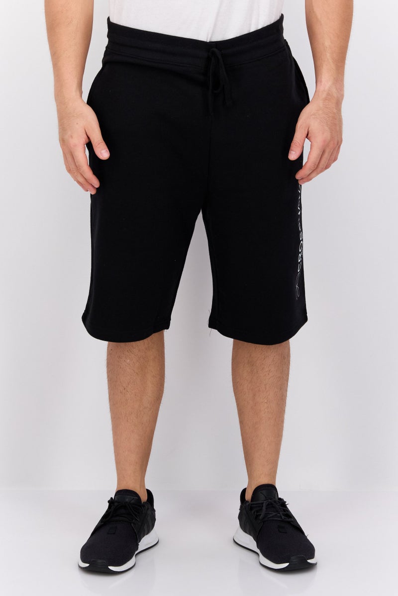 CROSSHATCH Men Drawstring Brand Logo Basic Shorts, Black - Image 1