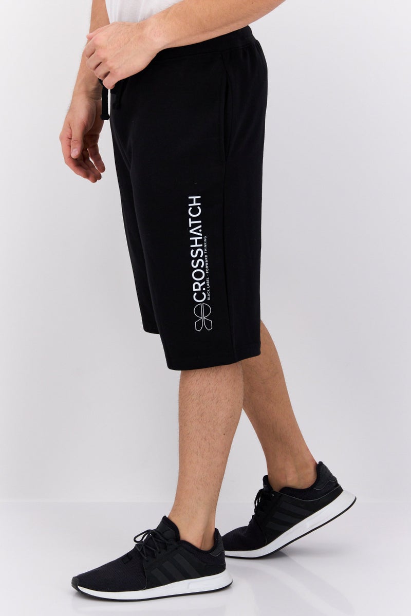 CROSSHATCH Men Drawstring Brand Logo Basic Shorts, Black - Image 3