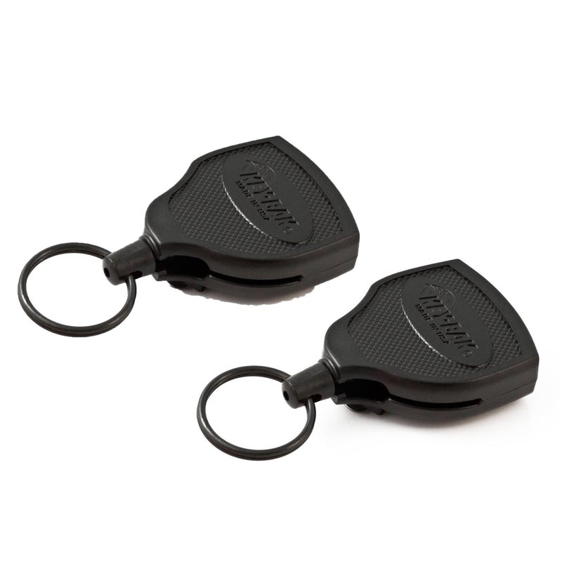 KeyBak Super 48 Locking Professional Heavy Duty Self Retracting Key Reel with Retractable Kevlar Cord 48 Black 2 Pack